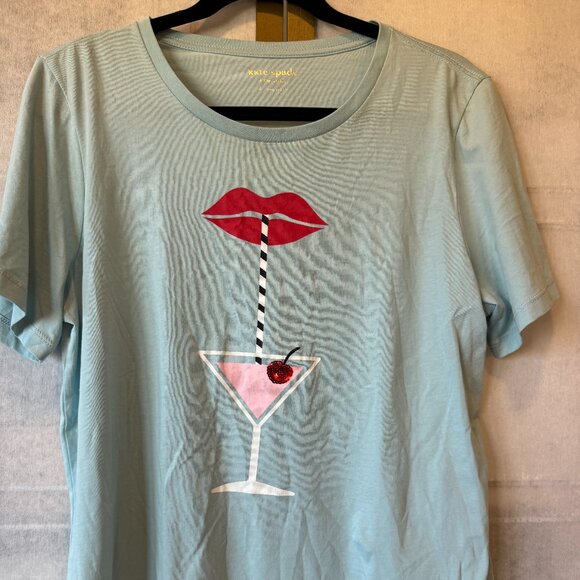 kate spade Tops - Kate Spade Blue Graphic Cocktail Tee with Sequin Cherry | Size L